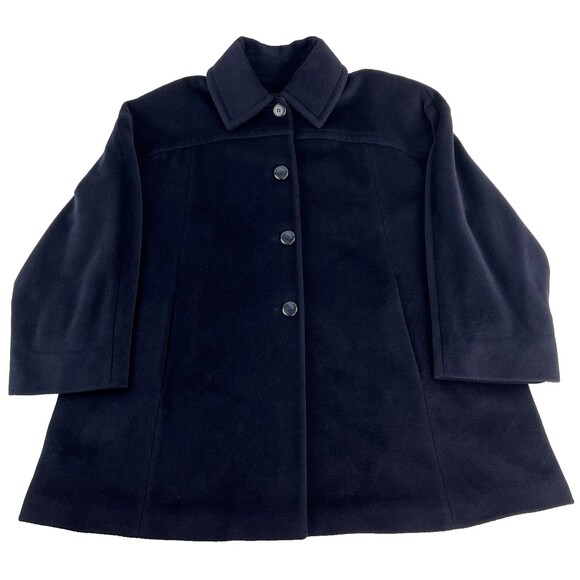 Vtg Saks Fifth Ave Cinzia Rocca Womens Sz 12 Soft Wool Overcoat Navy Blue Italy - Picture 1 of 7